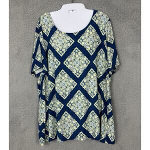 JM Collection Top Womens Plus sz 2X Textured Scoop Neck Blouse Short Sleeve